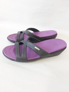Crocs Women Patricia Wedge Sandals Size 10 Comfort Slide Slip-on Black Purple